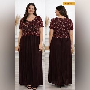 Byer studio Plus Size Wine Floral Maxi Dress size 16 pit to pit 21in length 55in
